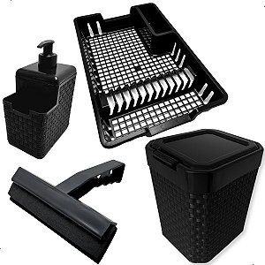 Kit Organizador Pia Porta Detergente Lixeira Rodo Escorredor