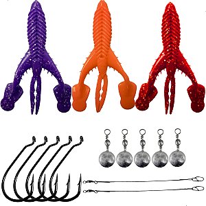 Kit 3 Iscas Craw Padlle + Anzol OffSet 4/0 5pçs + 2 Chicote + Down Shot 10g 5pçs
