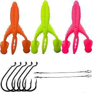 Kit 3 Iscas Craw Padlle + Anzol OffSet 4/0 5pçs + 2 Chicote