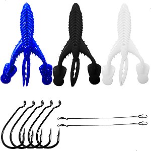 Kit 3 Iscas Craw Padlle + Anzol OffSet 4/0 5pçs + 2 Chicote