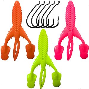 Kit 3 Iscas Craw Padlle + Anzol OffSet 4/0 5pçs