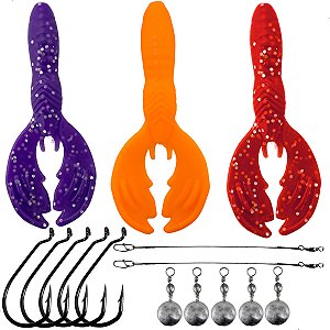 Kit 3 Iscas Mini Craw + Anzol Offset + Chicote + Down Shot 10g