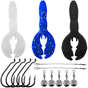 Kit 3 Iscas Mini Craw + Anzol Offset + Chicote + Down Shot 10g