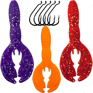 Kit 3 Iscas Mini Craw + Anzol Offset 2/0 Pesca Esportiva