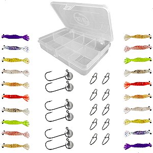 Kit 37pçs Camarão Artificial Jig Head 4,5cm + Estojo + Snap