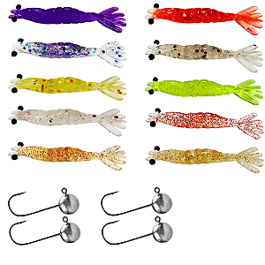 Micro Camarão Artificial Nano 4,5cm + Jig Head N.1 Com 14pçs
