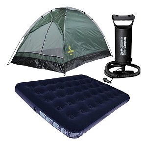 Kit Barraca Acampamento Camping 3 Lugares Koala + Colchão Casal Bel + Bomba Manual