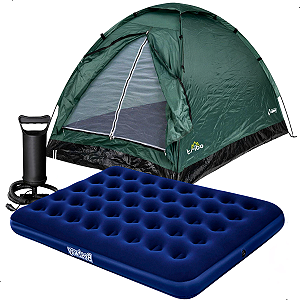 Kit Barraca Camping 3 Lugares Koala + Colchão Casal Bestway Acampamento + Bomba Manual
