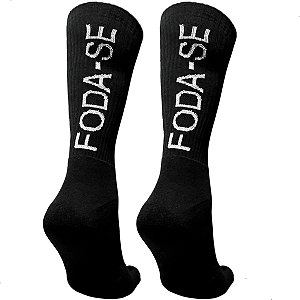 Meia Esportiva Divertida Cano Medio Foda-se Cor Preta