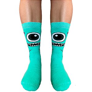 Meia Esportiva Divertida Cano Medio Mike Wazowski