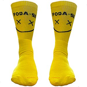 Meia Esportiva Divertida Cano Medio Foda-se Cor Amarela