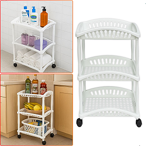 Fruteira Organizadora Multiuso com Rodinhas 3 Andares Telado Branco