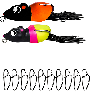 Kit 2 Iscas Ratinhu Frog e 10 Snap Matadeira Traira Tucunaré