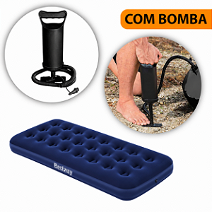 Colchão Solteiro Inflável Camping Praia 150kg Com Bomba Ar