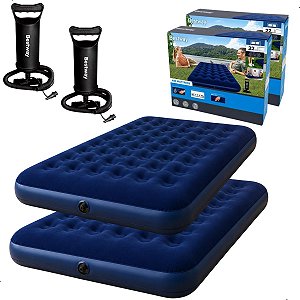 Kit 2 Colchão Casal Inflavel Bestway + 2 Bombas De Ar Camping