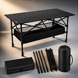 Mesa Dobrável Camping NTK Frade GT 120 Altura Ajustável 50 a 80cm Tampo Alumínio Porta Objetos 120cm
