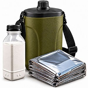 Kit Cal Virgem 200 Gramas + Cantil Plastico + Cobertor de Emergencia
