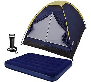 Kit Acampamento Barraca San Valentin Kala 3 Pessoas + Colchao Casal + Bomba Manual