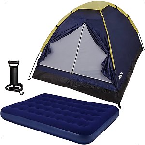 Kit Acampamento Barraca Kala San Valentin 4 Pessoas + Colchão Casal Com Inflador