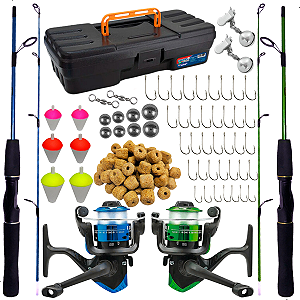 Kit de Pesca Completo 2 Vara 1,20m Com Molinete e Acessorios