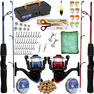Kit Artigos Para Pescaria Completo Varas 6kg + Molinete + Caixa Com Acessórios