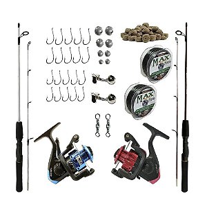 Kit 2 Vara Completa de Pesca 1,20m 2 Molinete e Acessorios