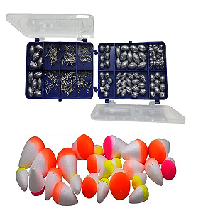 Kit Maleta De Pesca Com Boias Anzol Chumbos E Girador