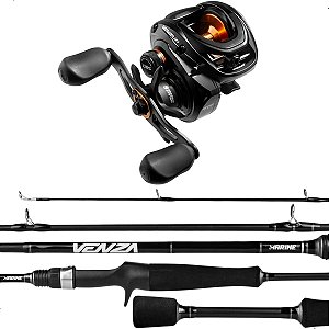 Kit Carretilha Marine Venza DS DBS 8ROL 7.5:1 + Vara Venza C601MH 1,83m 15-30Lbs
