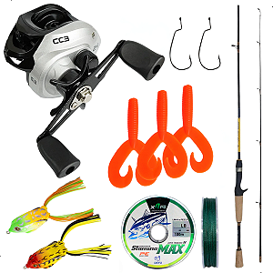 Kit Carretilha 3Rolamentos + Vara Carbono 1,68m + Iscas Para Traira