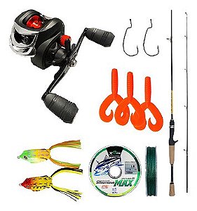 Kit Carretilha 3Rolamentos + Vara Carbono 1,68m + Iscas Para Traira