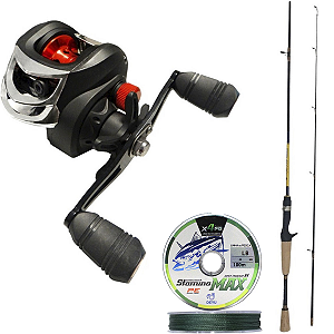 Kit Carretilha LK 200 3Rol Deyu + Vara Carbono 1,68m + Linha Multifilamento