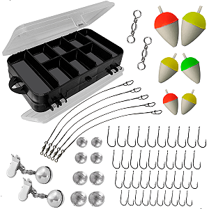 Kit Pesca Esportiva Estojo Anzol Girador Empate 64 Itens