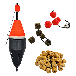 Kit Pesca Tambas 1 Boias Cevadeira + Ração e 2 Anteninha