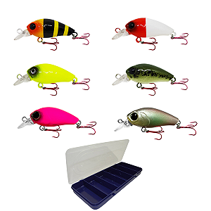 Kit 6 Isca Artificial Mini Crank Matadeira + Estojo De Pesca