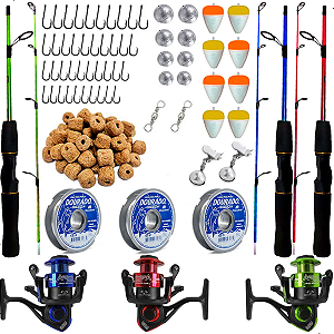 Kit Pesca Completo Molinete 3 Rolamento Com Varas 1,80m 20lbs