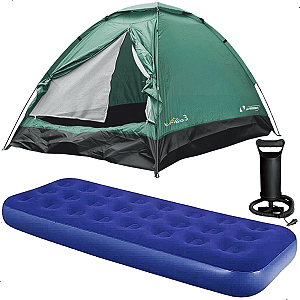 Kit Barraca Tribo 3P Summer + Colchão Inflável Solteiro + Bomba