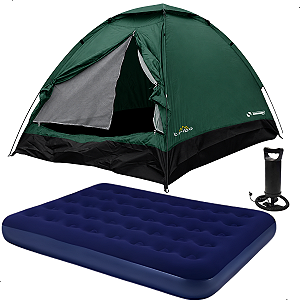 Kit Barraca Tribo 4P Summer + Colchão Inflavel Casal + Bomba
