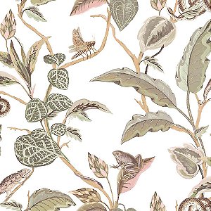 Papel de Parede Botany House - Folhas e Flores - 15507 - Vinílico