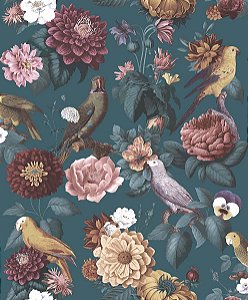 Papel de Parede Botany House - Folhas e Flores - 15547 - Vinílico