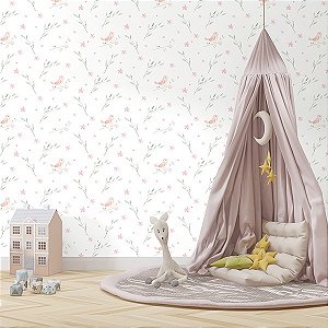 Papel de Parede Doce Bebê 2 - Folhas e Flores - DB827 - Vinílico