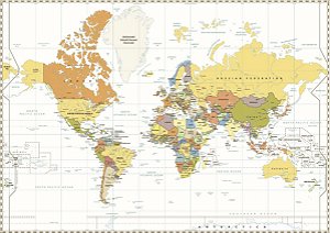 Papel de Parede Mapas - Mapa Mundi - KPMAPA00009 - Vinílico
