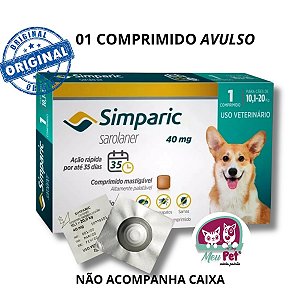 Antipulgas Simparic 10 a 20kg Cães 40mg -1 comprimido