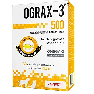 Suplemento Avert Ograx-3 500mg para Cães e Gatos 30 Cápsulas