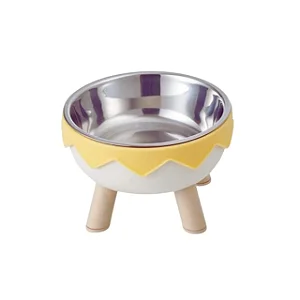 Comedouro Inox Tigela  Alto 350ml Bege/amarelo  Multifuncionais