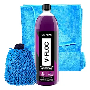 Kit Shampoo V-floc Vonixx 1,5l + Toalha Secagem + Luva Microfibra