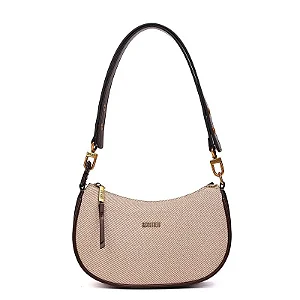 Bolsa Baguete Canvas Bege Alça De Ombro
