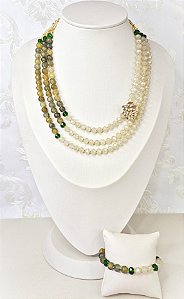 Conjunto de Pedra Natural Quartzo Verde com Pingente em banhado em Ouro 18K