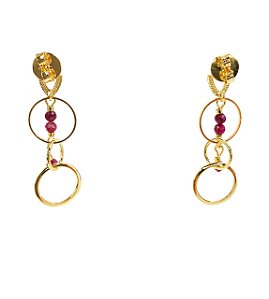 Brinco de Pedra Natural Rubi e Argola banhado em Ouro 18K