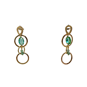Brinco de Pedra Natural Esmeralda e Argola banhado em Ouro 18K