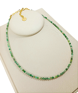 Colar Chocker de Pedra Natural Esmeralda banhado em Ouro 18K